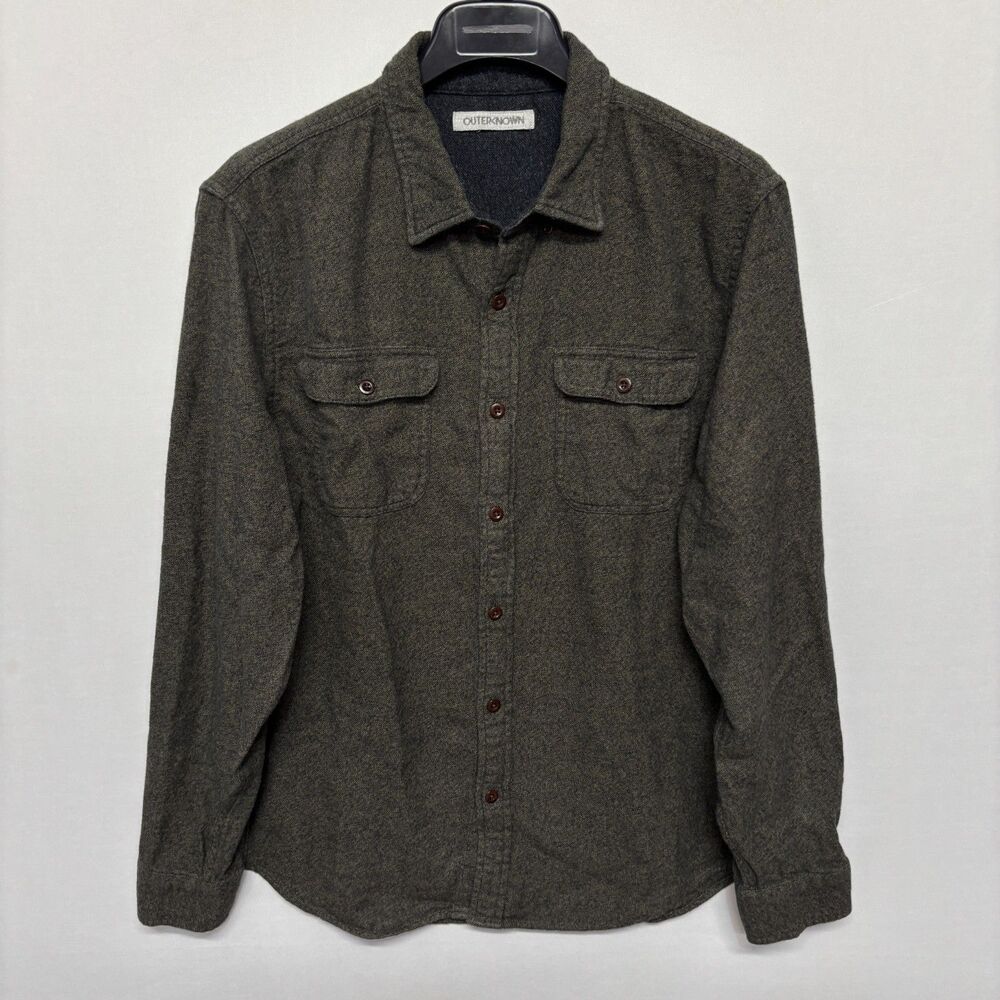 Outerknown Men Thick Blanket Flannel Shirt Overshirt Size Large Olive C138 -19